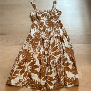 Tiered sundress Brown and Cream Leaf Print